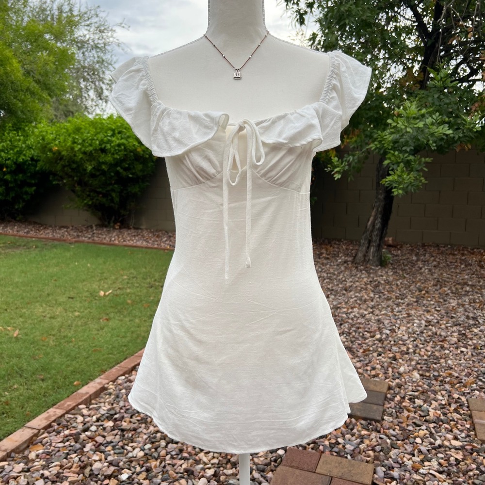 bnwt pepper mayo texas sun linen mini dress in cream